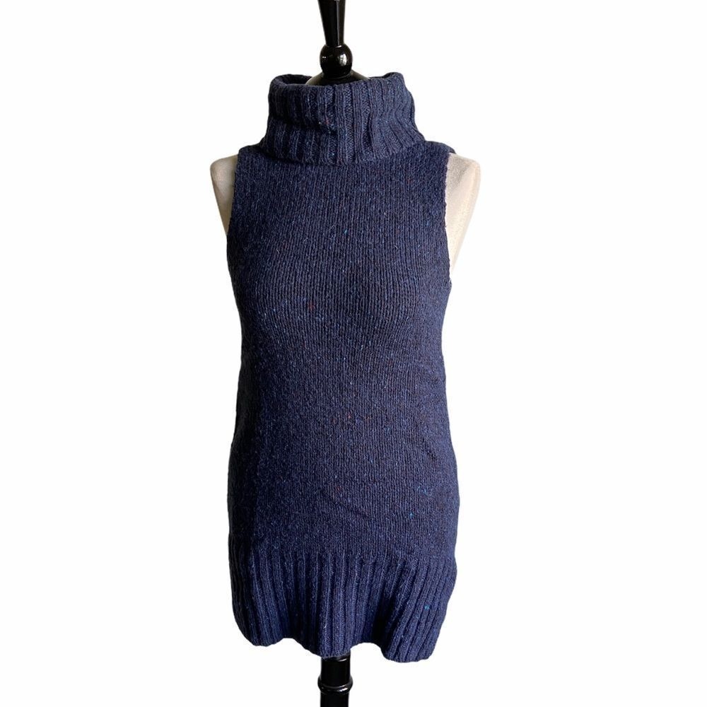 Cynthia Rowley Sleeveless Sweater Wool‎ Blend Blue Boucle Turtleneck Layering